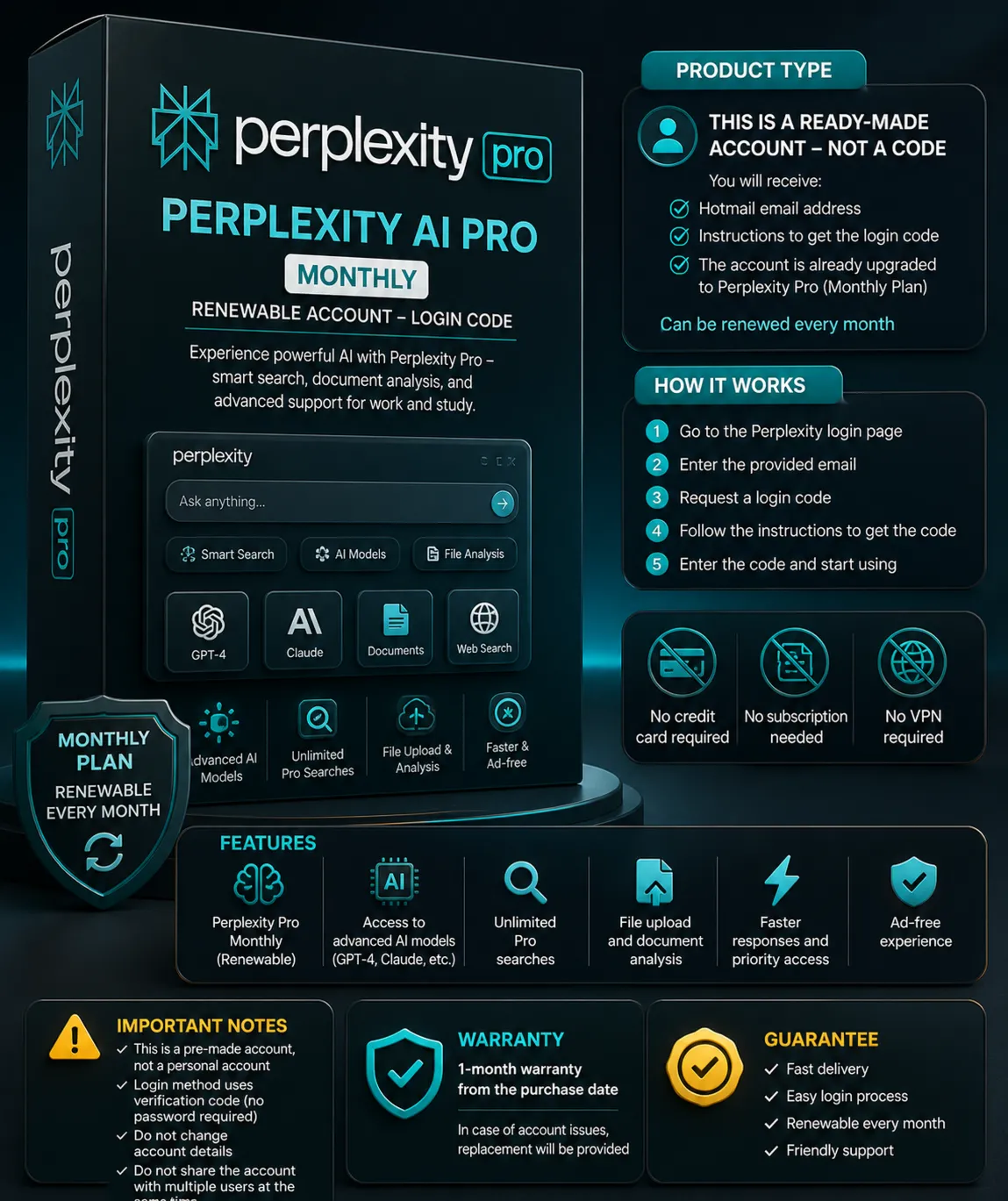 Perplexity AI Pro Subscription 1 Month - Private Account (Global)