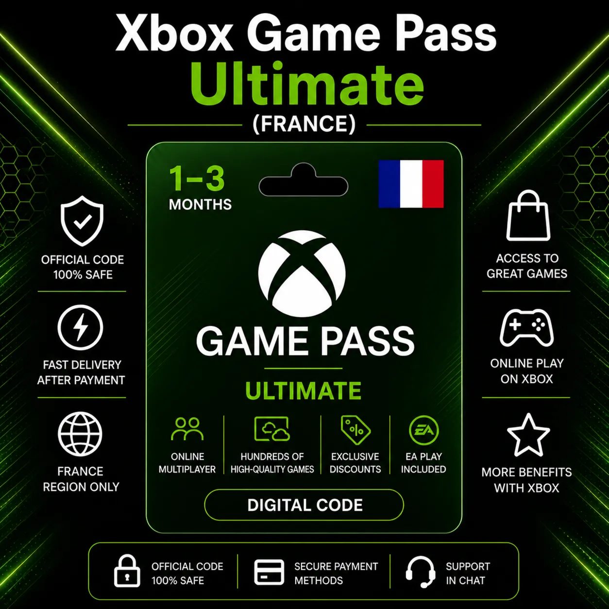 Xbox Game Pass Ultimate (Франция) 1–3 месяца | Код активации Xbox