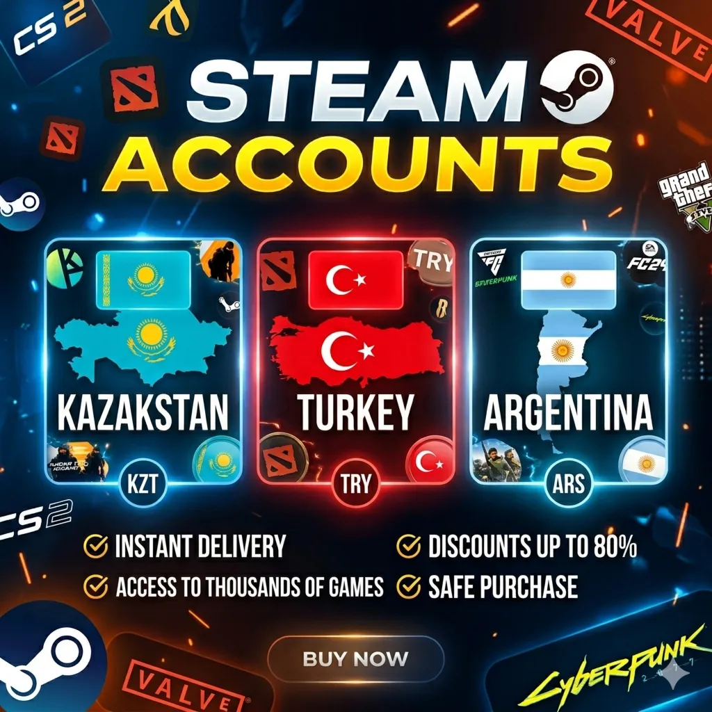Steam аккаунт новый, полный доступ, Казахстан, Турция, Аргентина