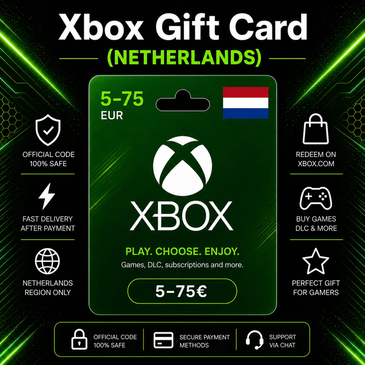 Xbox Gift Card (Нидерланды) 5–75 EUR | Код пополнения Xbox