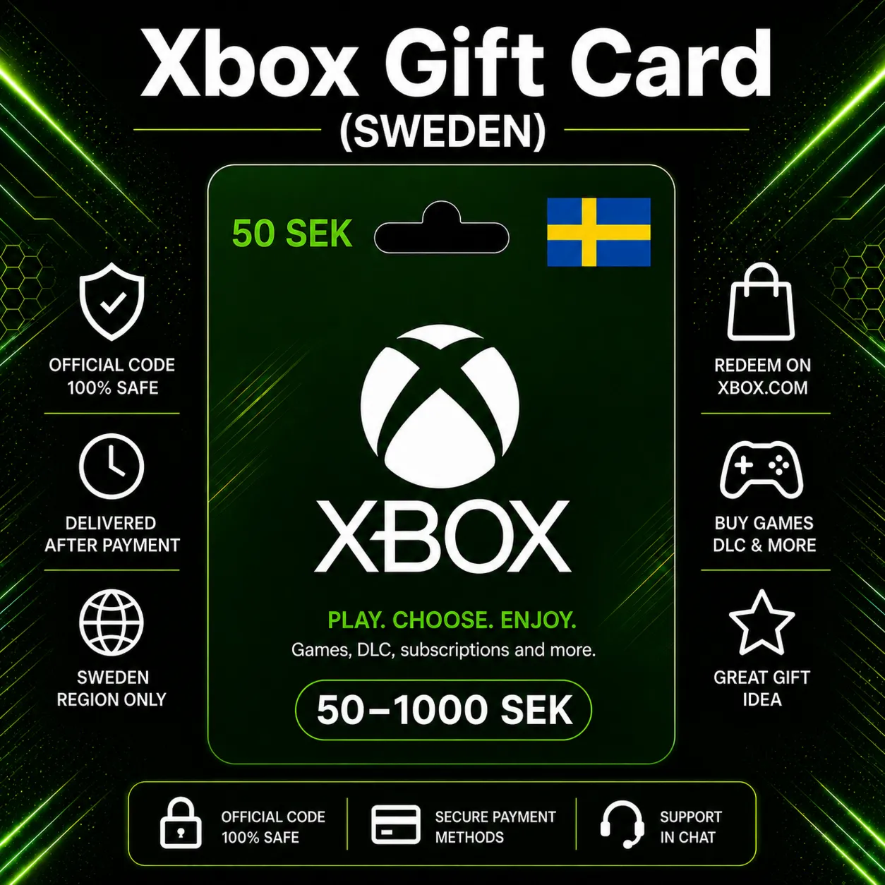 Xbox Gift Card (Sweden) 50–1000 SEK | Xbox Top-Up Code