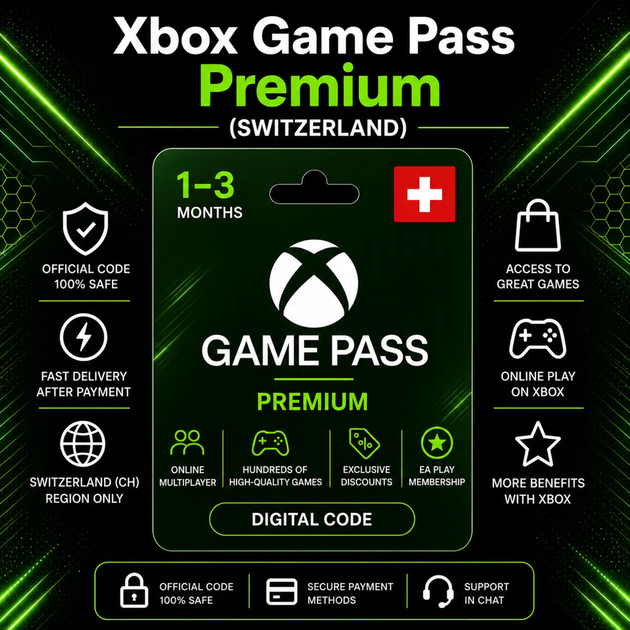 Xbox Game Pass Premium (Швейцария) 1–3 месяца | Код активации Xbox