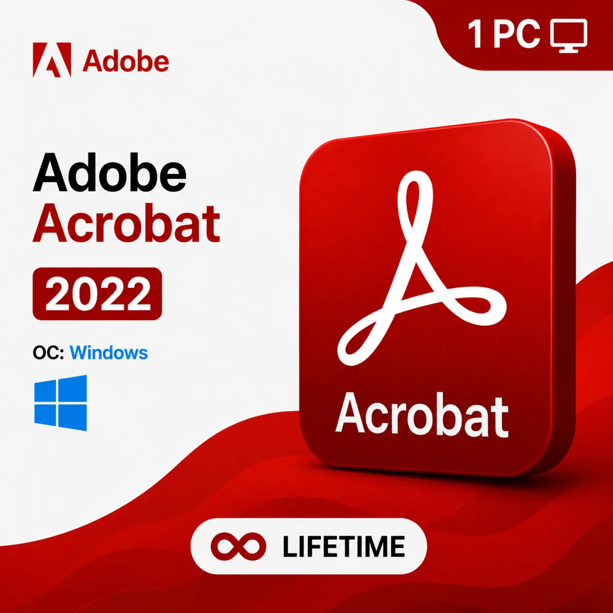 Adobe Acrobat Pro DC 2022  Windows 1 Device  Lifetime