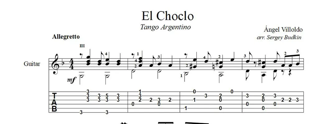 El Choclo (Анхель Вильольдо) ноты для гитары