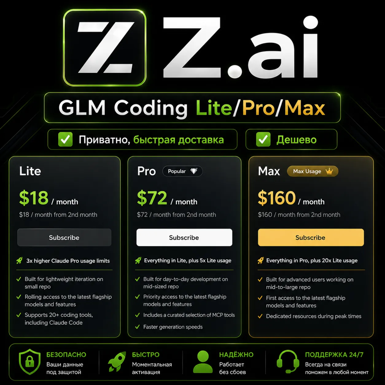 Z AI | Z.ai | Подписка GLM Coding Lite/Pro/Max на 1 месяц
