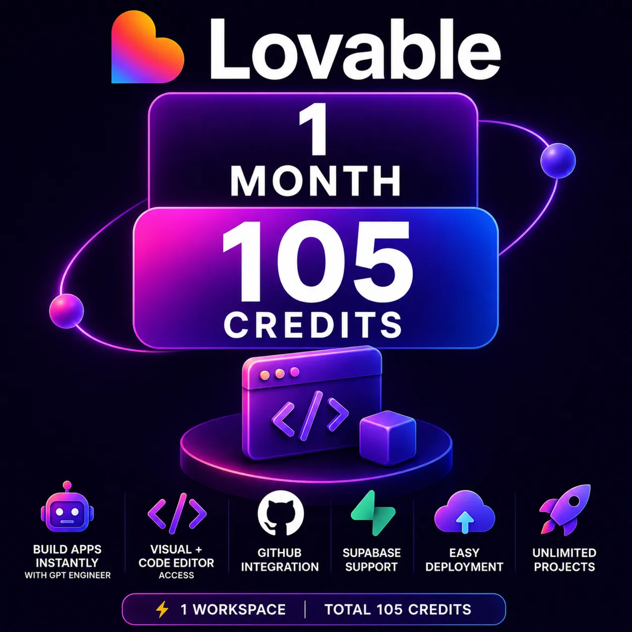Lovable Pro – 1 месяц (100 кредитов) | Быстрая доставка