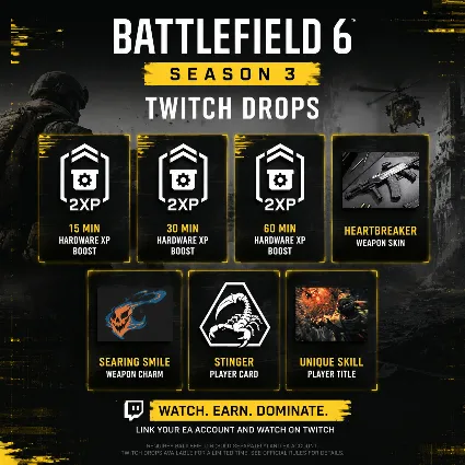Battlefield 6 Сезон 3: 7/7 Heartbreaker Searing Smile Stinger, 、Twitch Drop