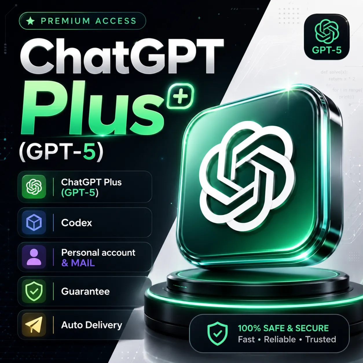 ChatGPT Plus (GPT-5) Codex | Личный аккаунт и ПОЧТА [АВТОМАТИЧЕСКАЯ ДОСТАВКА]