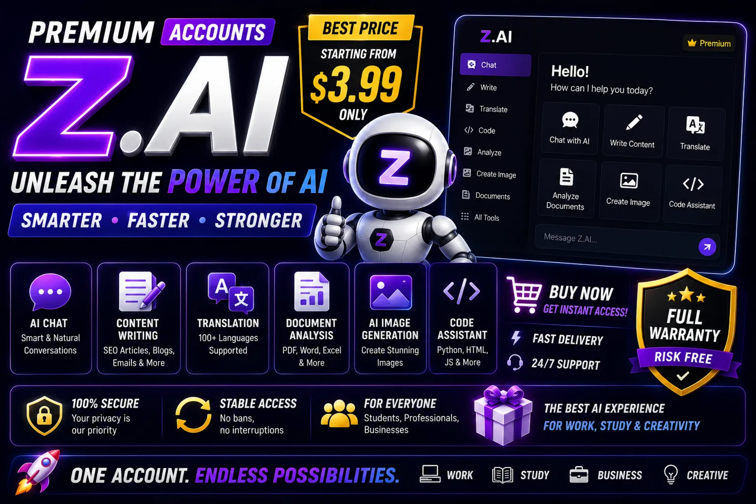 Z AI | Z.ai | Любые аккаунты | Быстрое оформление | Полная гаран