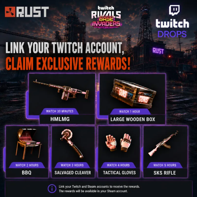 Rust Rivals Общие дропы?6/6 Twitch Rivals Топор для барбекю SKS Rustoria Guns Box HM