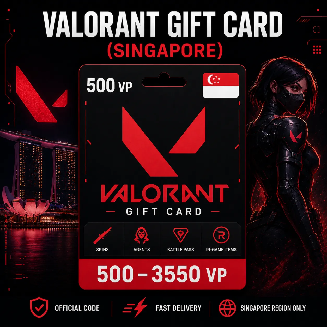 Valorant Gift Card (Сингапур) 500–3550 VP | Код пополнения
