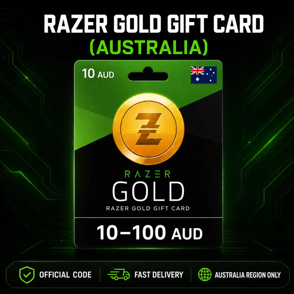 Razer Gold Gift Card (Австралия) 10–100 AUD | Код пополнения