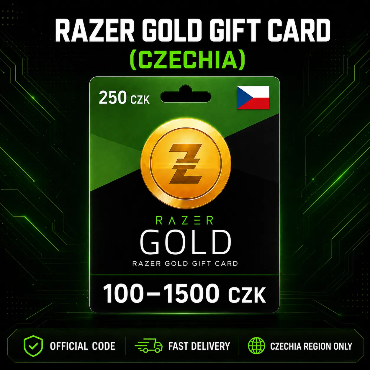 Razer Gold Gift Card (Чехия) 100–1500 CZK | Код пополнения