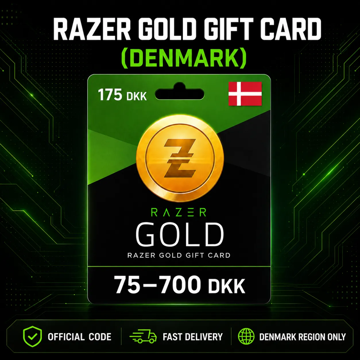Razer Gold Gift Card (Дания) 75–700 DKK | Код пополнения