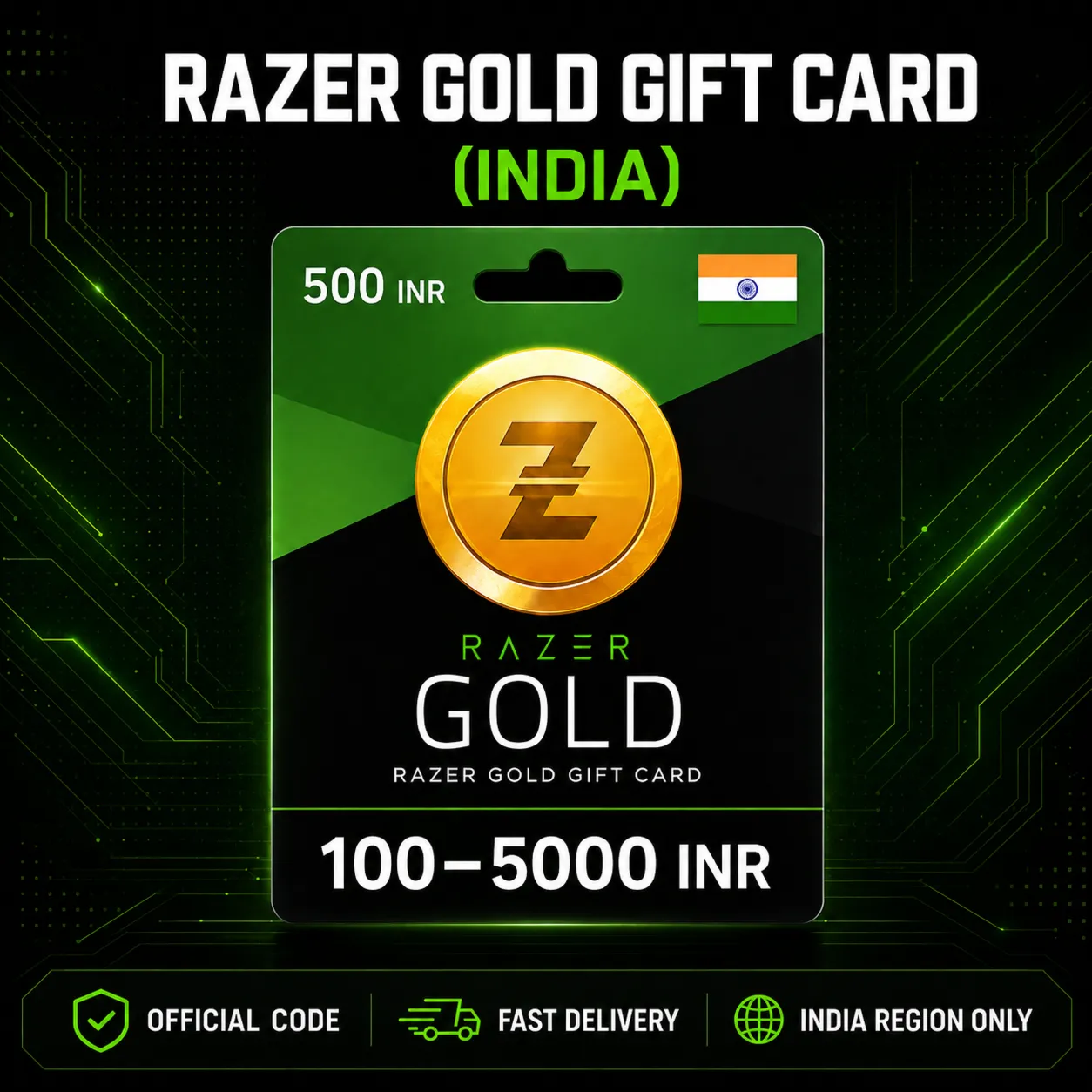 Razer Gold Gift Card (Индия) 100–5000 INR | Код пополнения