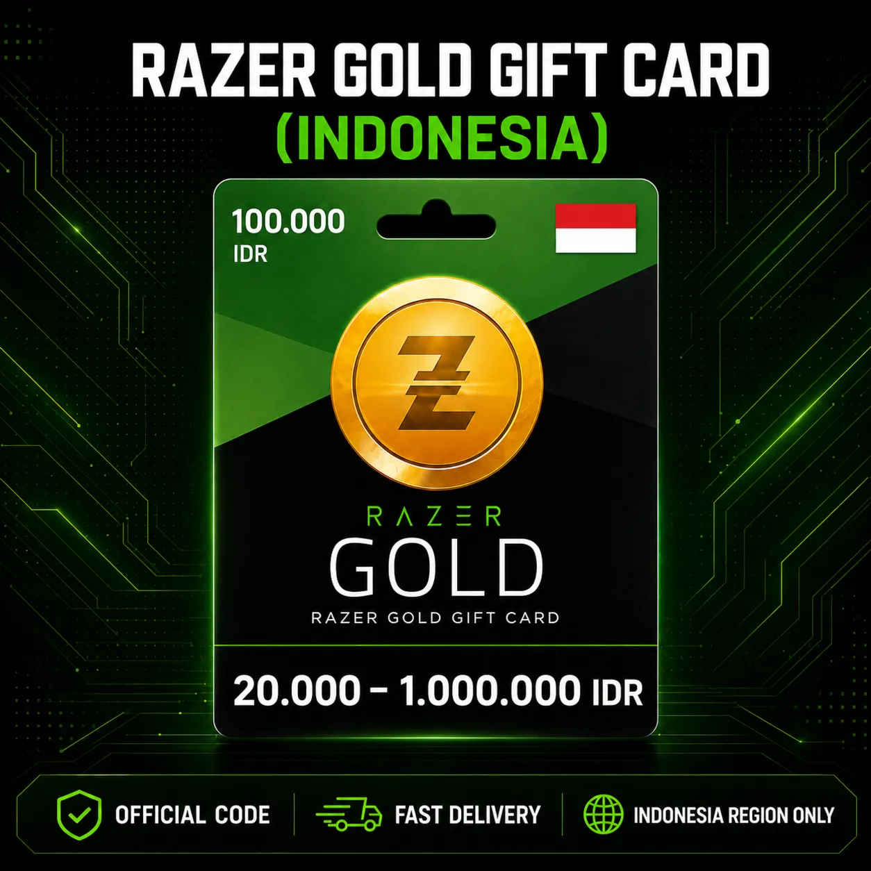 Razer Gold Gift Card (Индонезия) 20,000–1,000,000 IDR | Код пополнения
