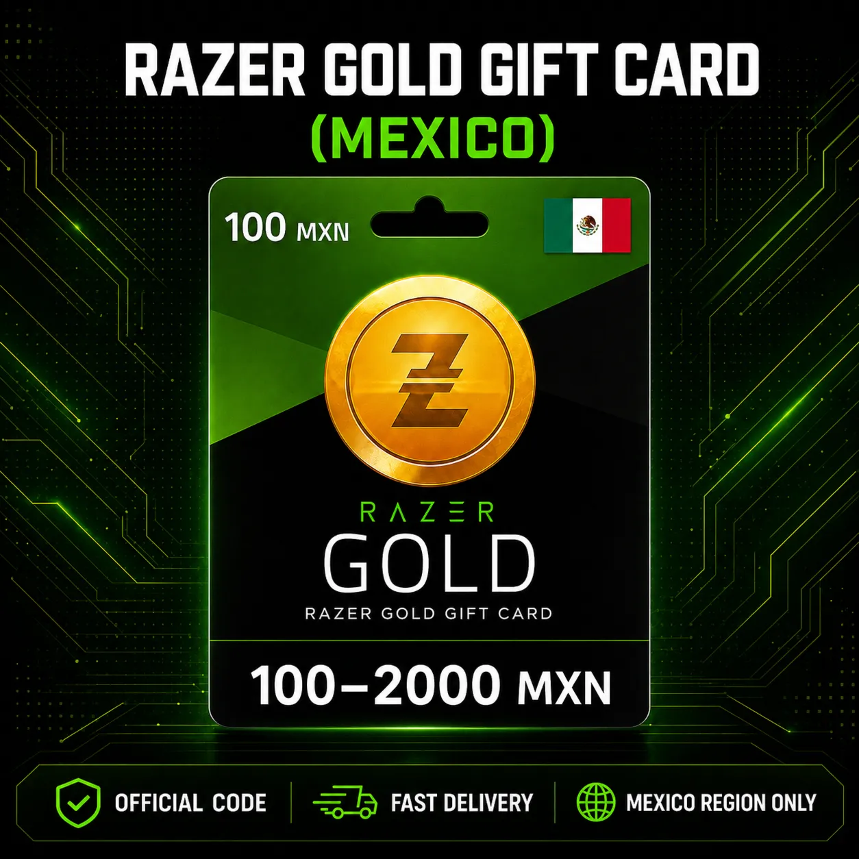 Razer Gold Gift Card (Мексика) 100–2000 MXN | Код пополнения