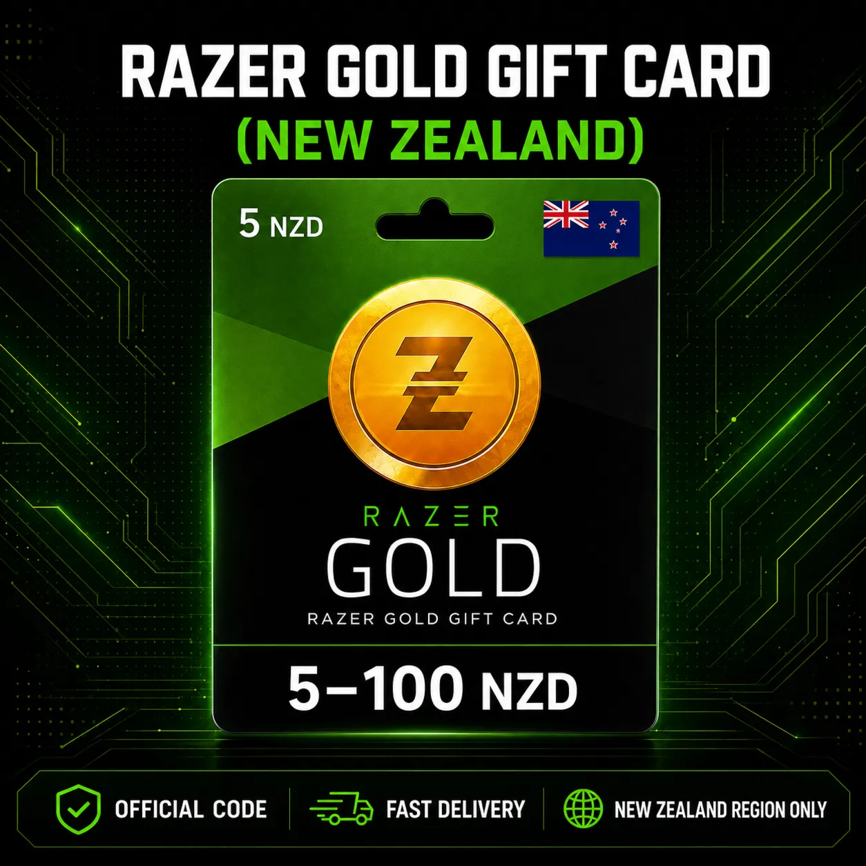 Razer Gold Gift Card (Новая Зеландия) 5–100 NZD | Код пополнения