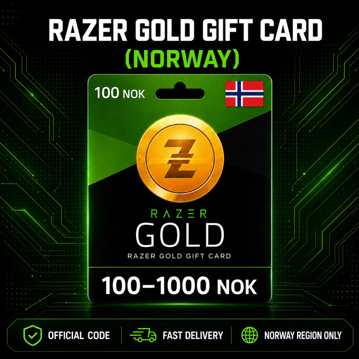 Razer Gold Gift Card (Норвегия) 100–1000 NOK | Код пополнения