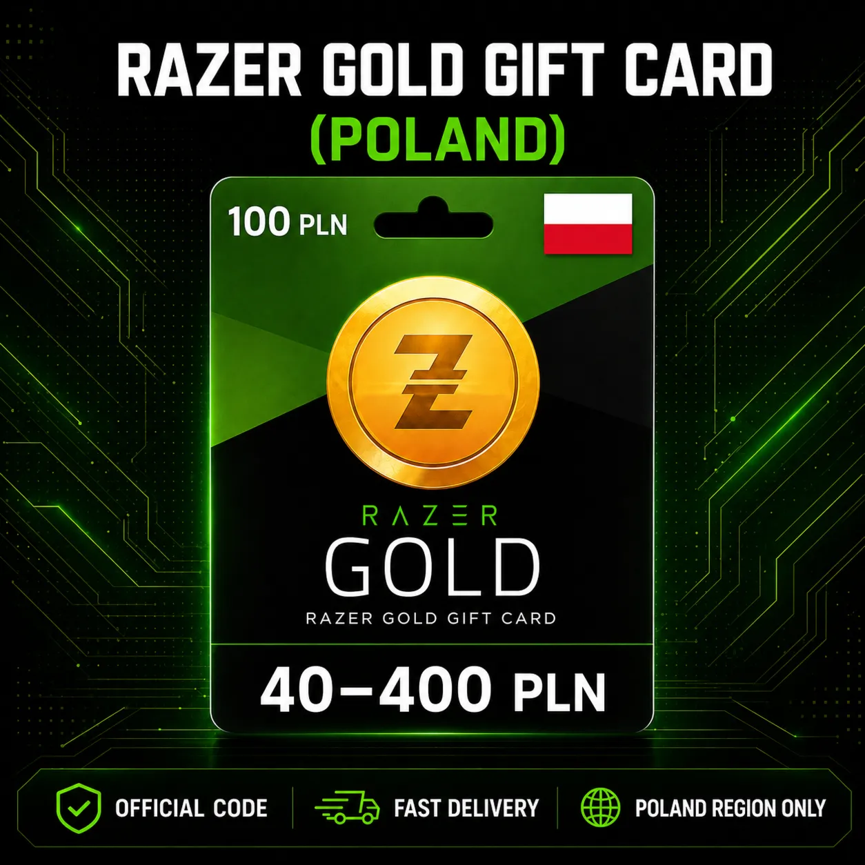 Razer Gold Gift Card (Польша) 40–400 PLN | Код пополнения