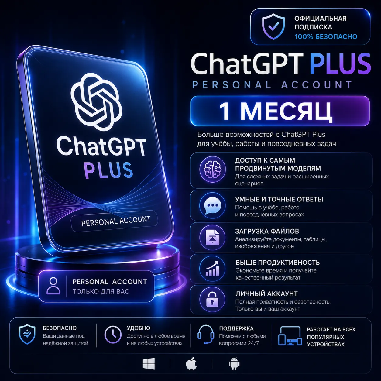 ✅ CHATGPT 5.5 PLUS | АККАУНТ НА 1 МЕСЯЦ / ПРОДЛЕНИЕ