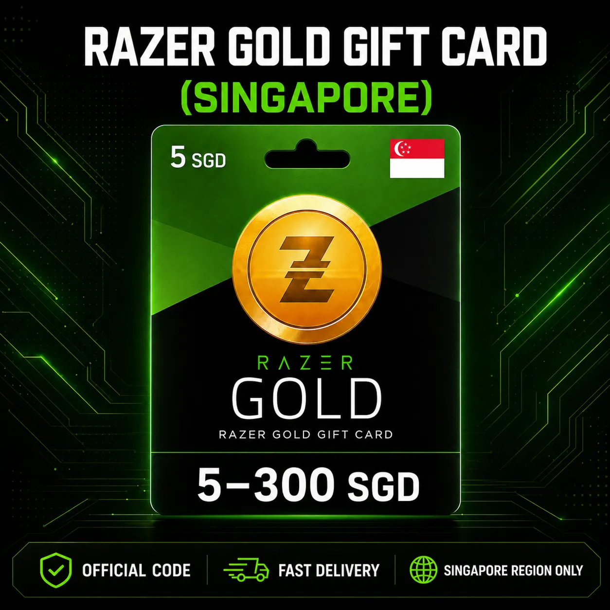 Razer Gold Gift Card (Сингапур) 5–300 SGD | Код пополнения