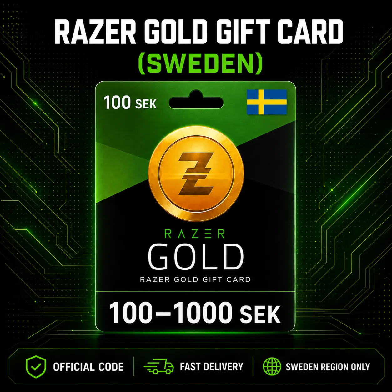 Razer Gold Gift Card (Швеция) 100–1000 SEK | Код пополнения