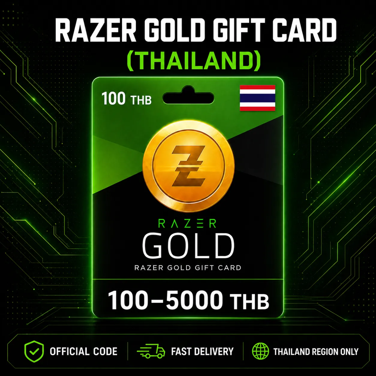 Razer Gold Gift Card (Таиланд) 100–5000 THB | Код пополнения