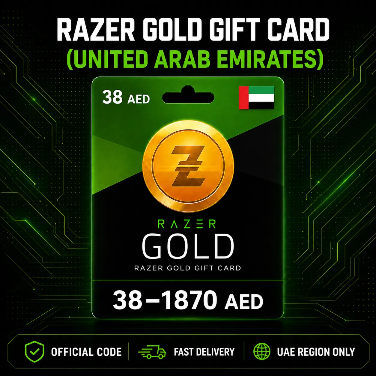 Razer Gold Gift Card (ОАЭ) 38–1870 AED | Код пополнения