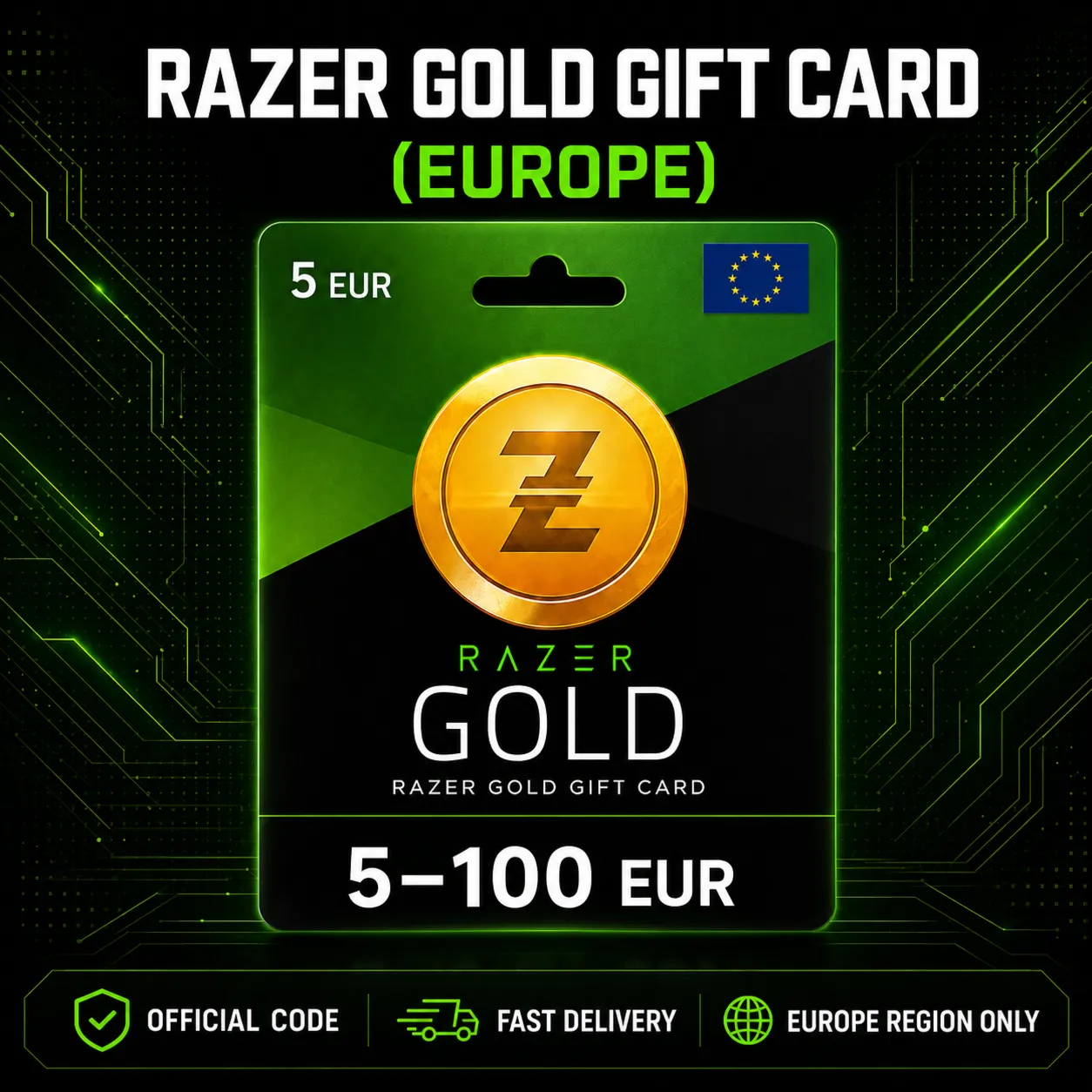 Razer Gold Gift Card (Европа) 5–100 EUR | Код пополнения
