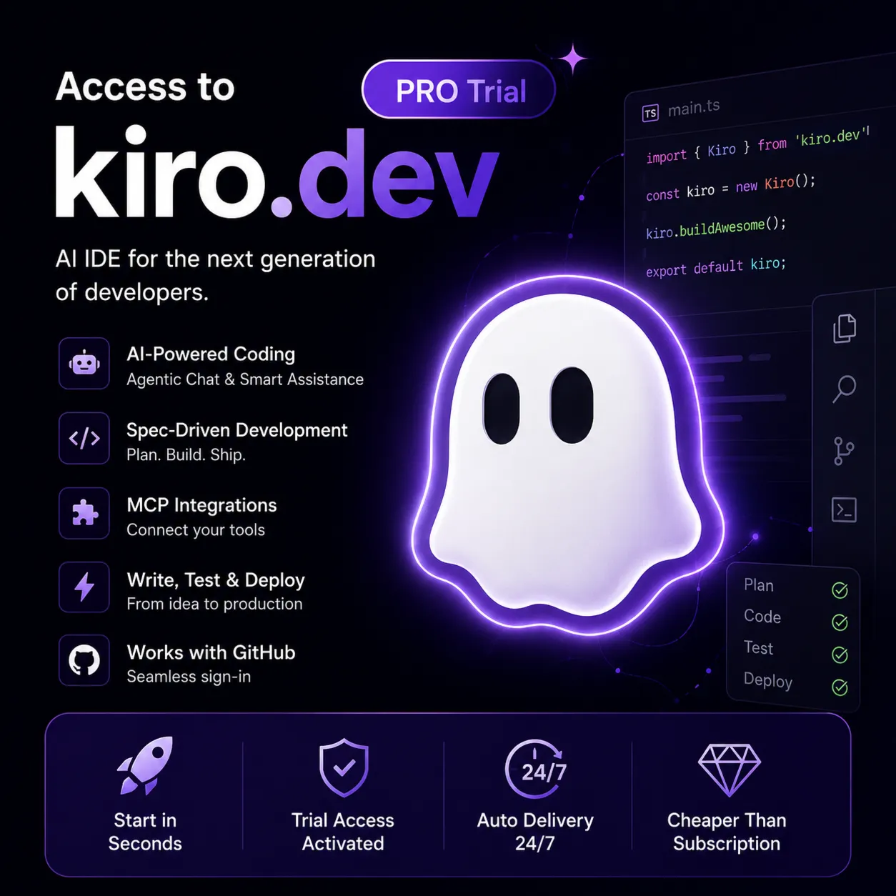 аккаунт Kiro AI PRO Trial до 01.06 | АВТОВЫДАЧА | kiro.dev | личный аккаунт