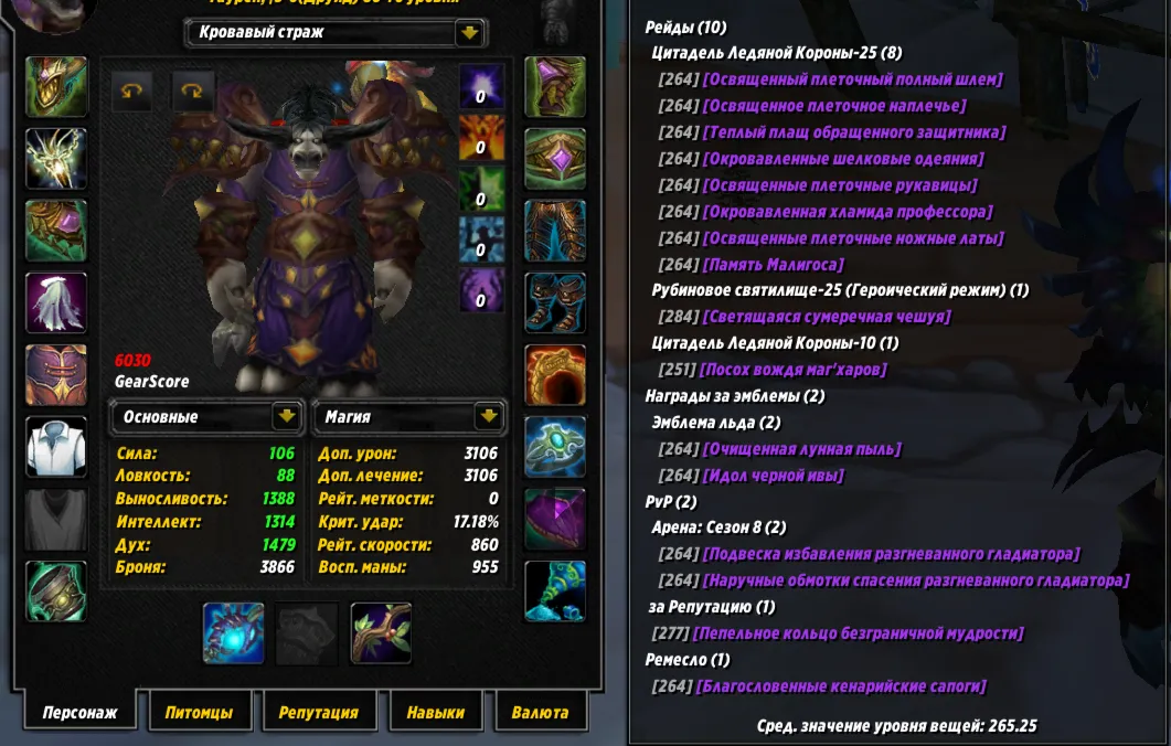 №360 х100 Орда. Друид 6030гс хил PvE, 5790гс ферал PvE, 5847гс PvP ферал