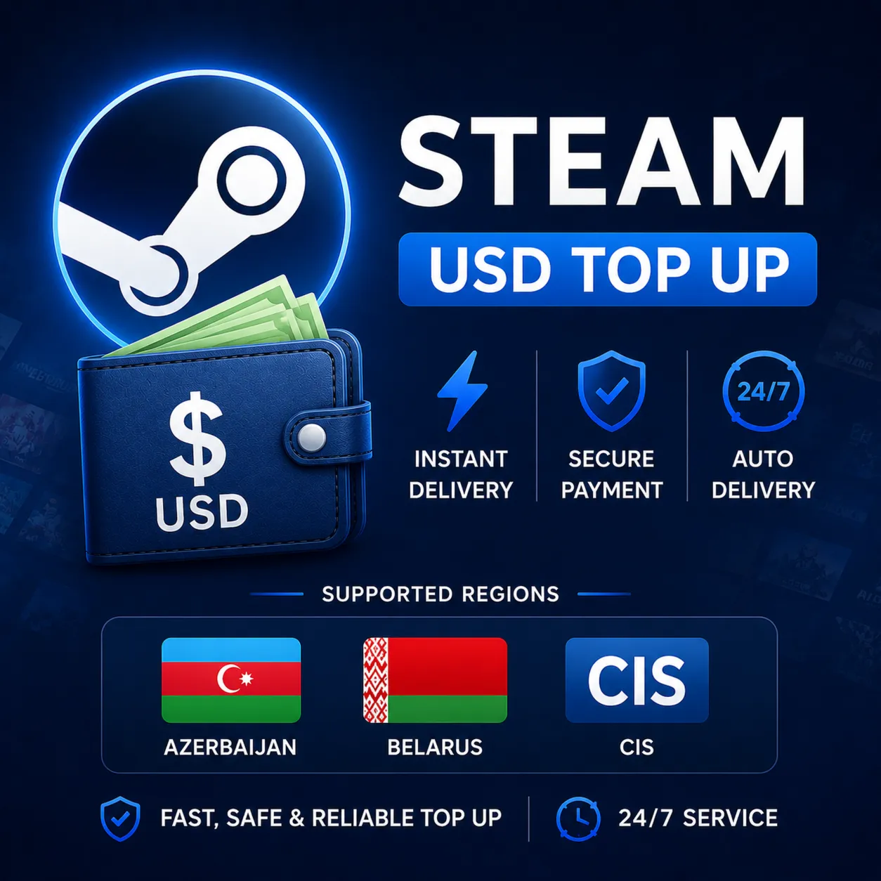 ПОПОЛНЕНИЕ STEAM USD AZ-BY-CIS | АВТОВЫДАЧА 24/7