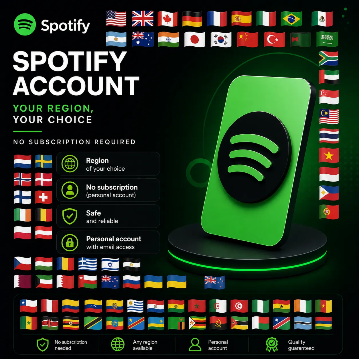  Бесплатный аккаунт Spotify — выберите свой регион 
