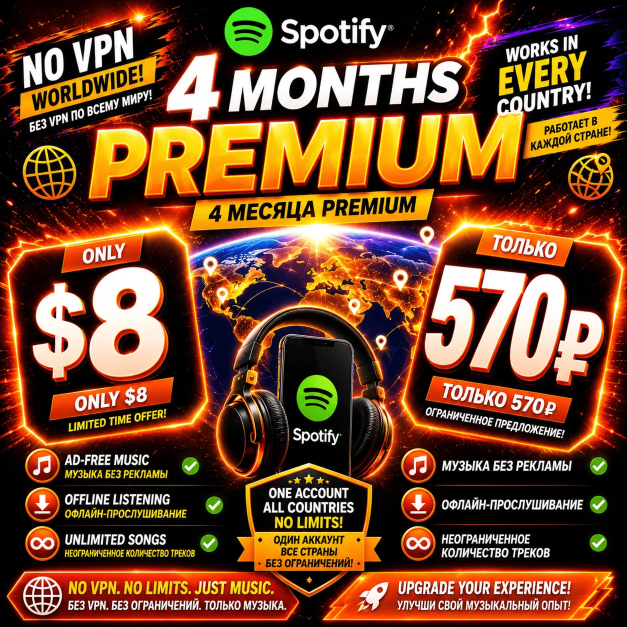 SPOTIFY PREMIUM INDIVIDUAL – 4 МЕСЯЦ + ГАРАНТИЯ  | ГЛОБАЛЬНЫЙ