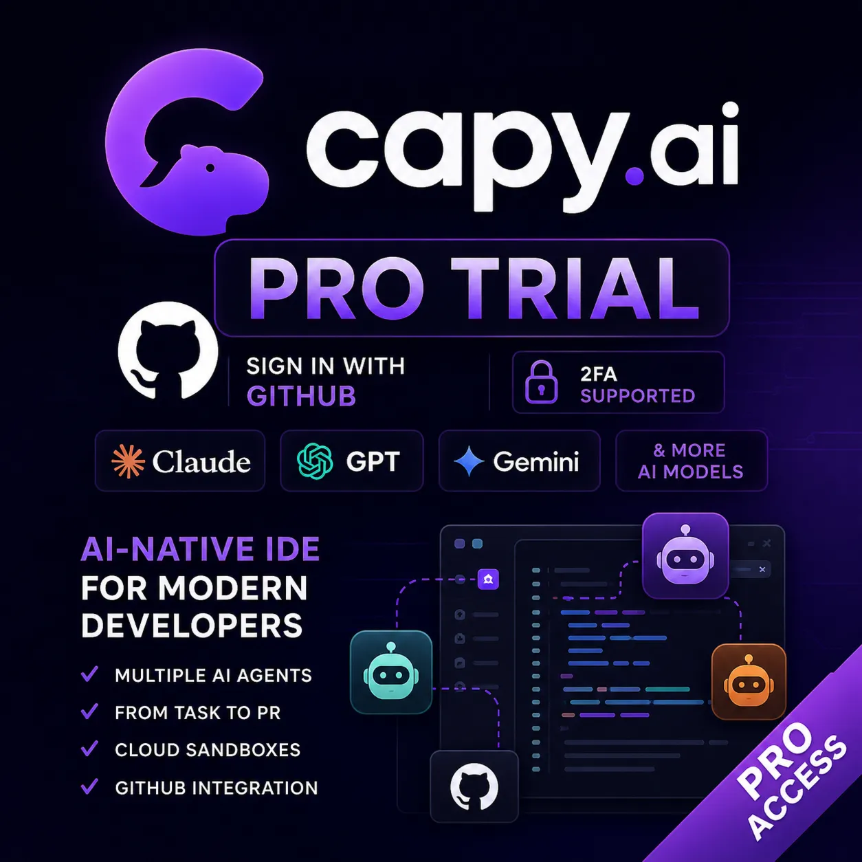 Capy.ai Pro Trial Аккаунт | Opus 4.7 GPT 5.5 и тд | AI IDE для вайбкодинга