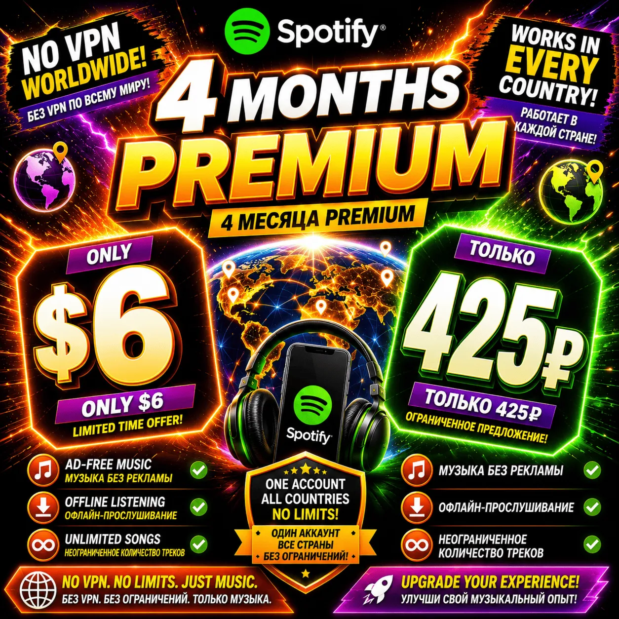 SPOTIFY PREMIUM INDIVIDUAL – 4 МЕСЯЦ + ГАРАНТИЯ  | ГЛОБАЛЬНЫЙ