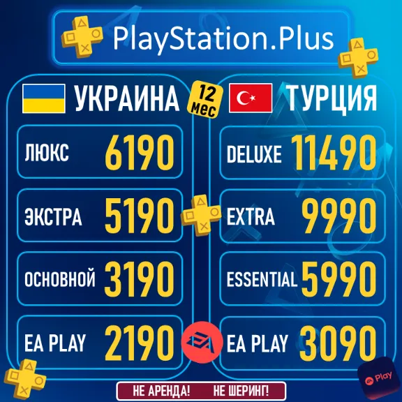 ПОДПИСКА PS PLUS ЛЮКС|DELUXE ЭКСТР|EXTRA ПС ПЛЮС EA PLAY PLA