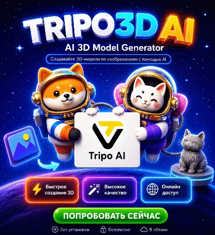 Tripo 3D – Текст/Изображение в 3D Модель, Starter/ Pro 1 Месяц