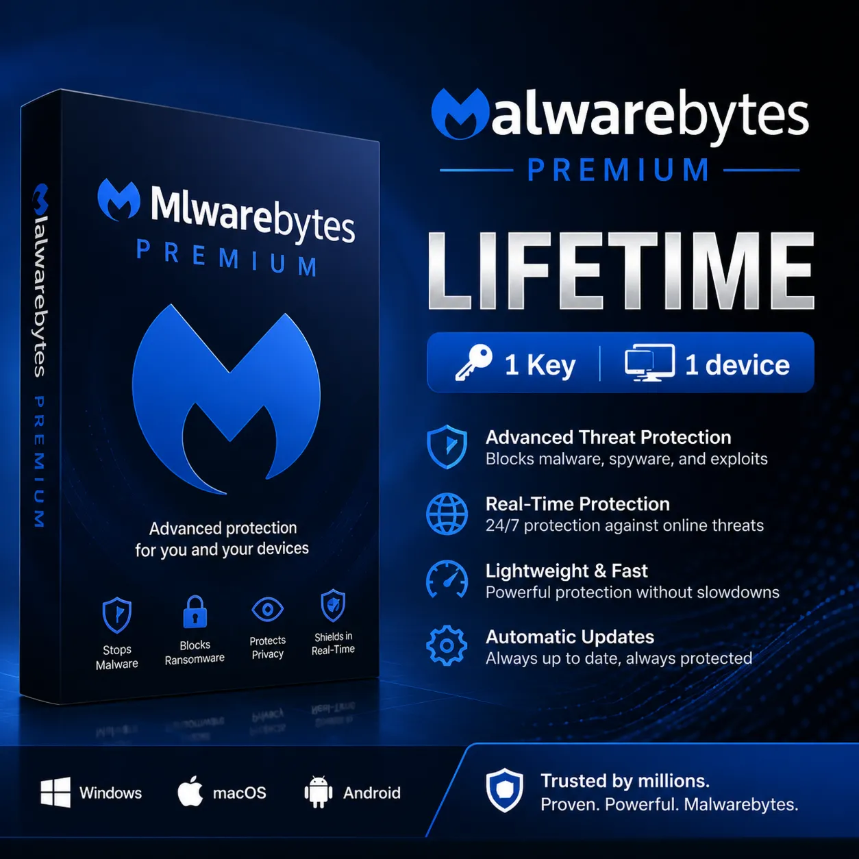 MalwareBytes Premium ПОЖИЗНЕННАЯ ПОДПИСКА 1 ключ 1 устройство