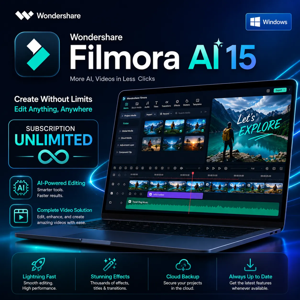 Wondershare Filmora AI 15 [WIND] БЕЗЛИМИТНАЯ ПОДПИСКА
