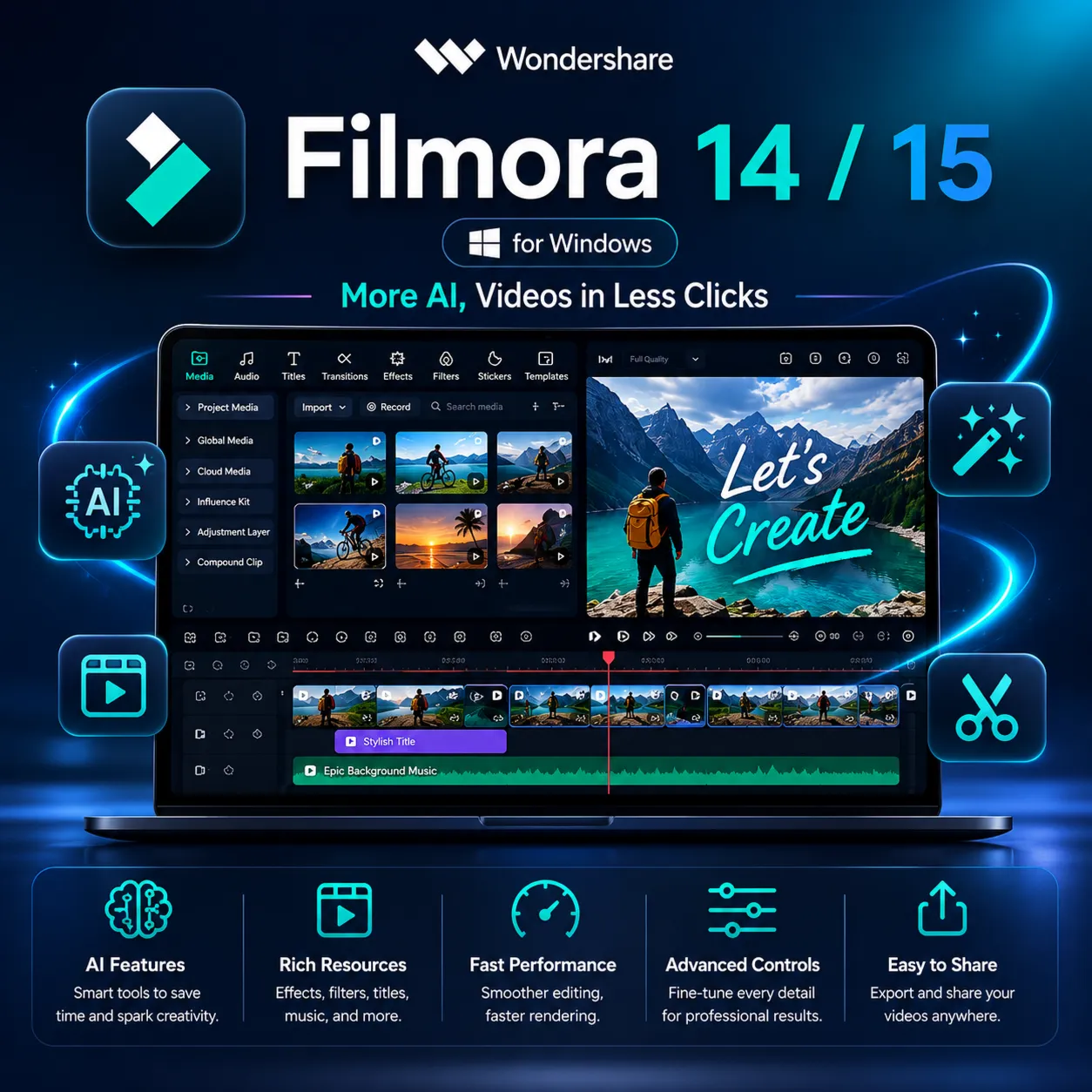 Wondershare Filmora для Windows + AI (кредит) | 1 месяц |