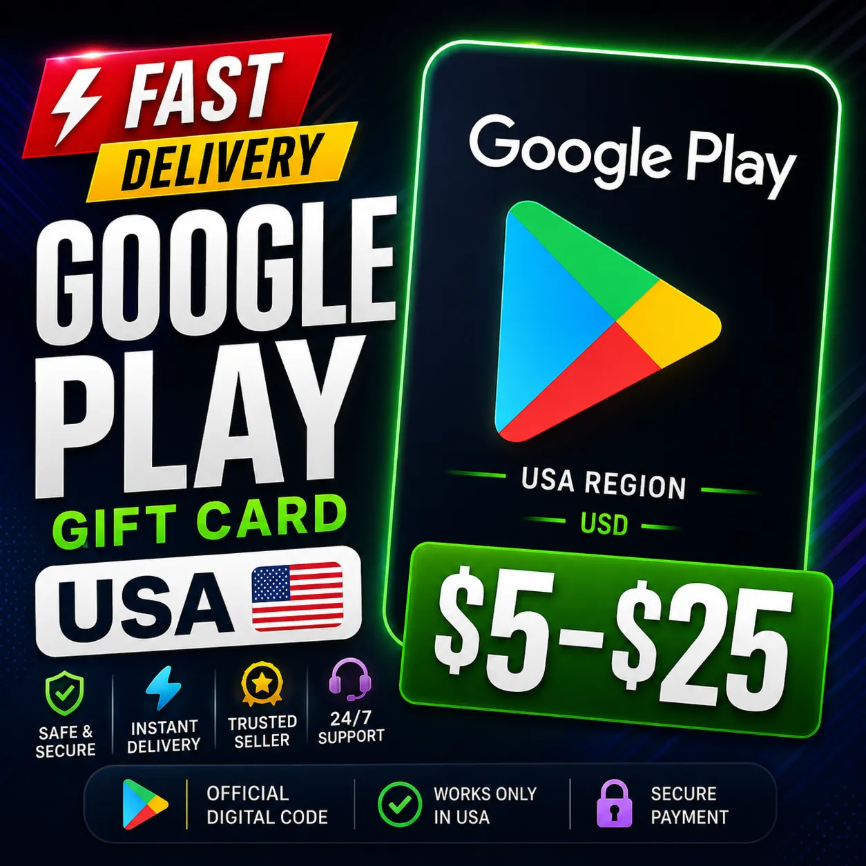 Google Play Gift Card USA $5-$25 | Быстрая доставка