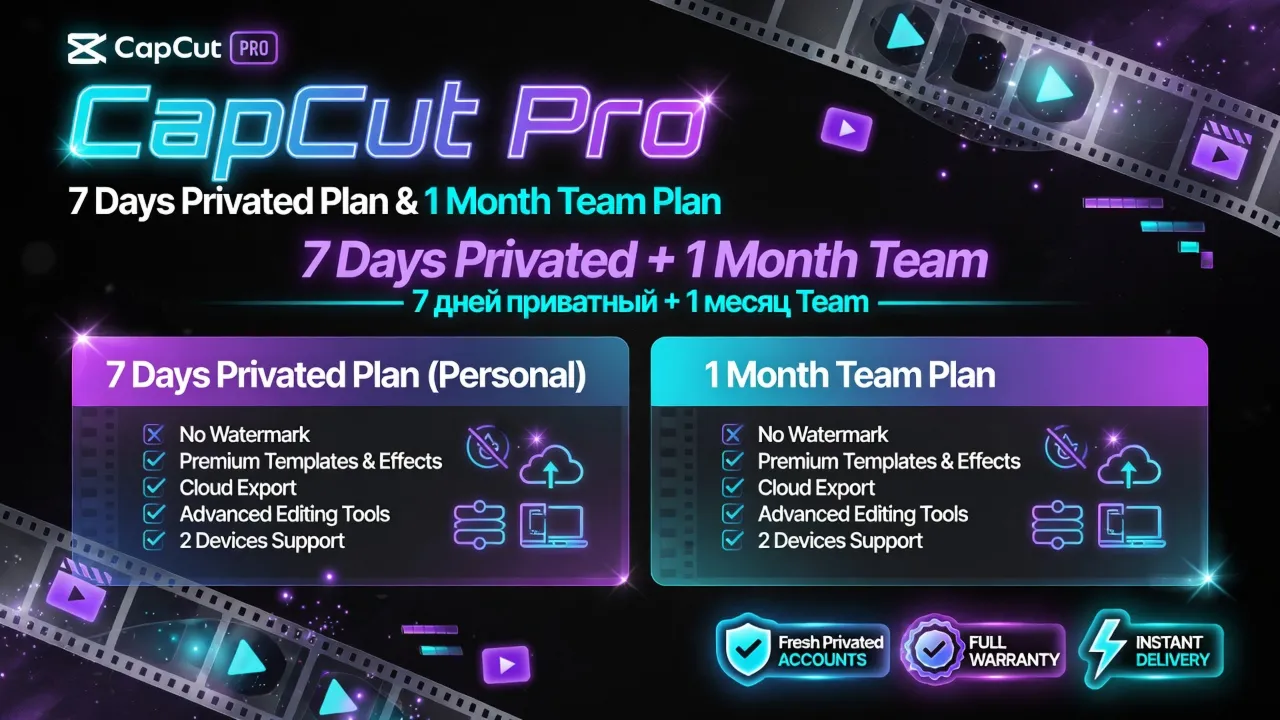 CapCut Pro 7 дней Plan & 1 месяц Team Plan (Приватные аккаунты)