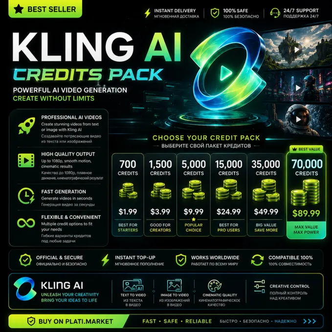 Аккаунт Kling AI — от 700 до 70000 кредитов на 1 месяц