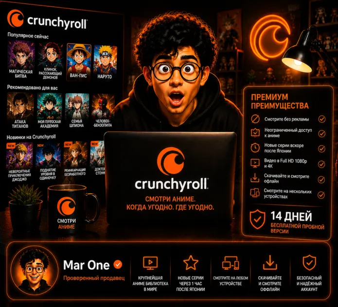 Crunchyroll Premium Mega Fan • Личный профиль • Доступ 1 / 3 / 6 месяцев
