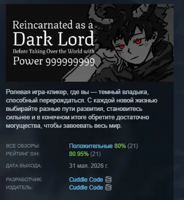 Reincarnated as a Dark Lord Before Taking Over the World with Power 999999999 STEAM