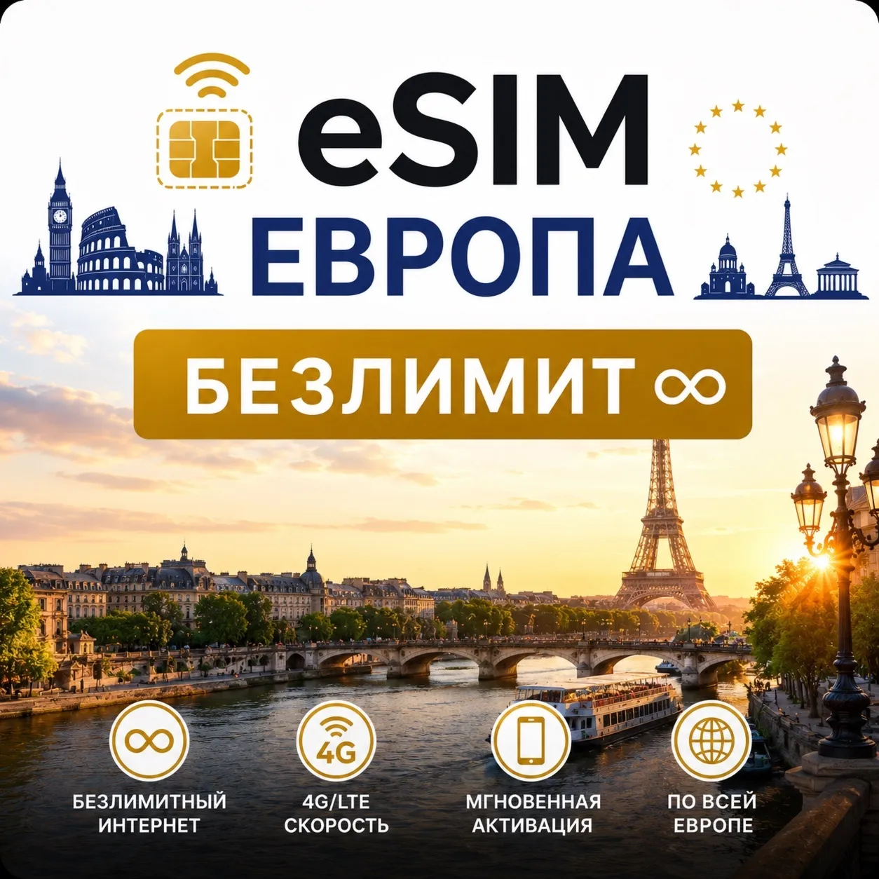 eSim Европа → Сим-карта с БЕЗЛИМИТОМ
