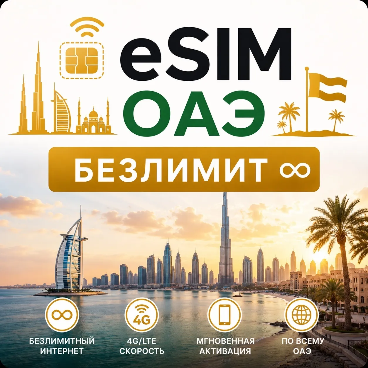 eSim ОАЭ/Дубай → Сим-карта с БЕЗЛИМИТОМ