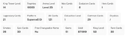 [3in1] 💎 CR - BS - COC | 53 LVL | 10003 Trophies | ARENA - Lumberlove Cabin | 14 KING